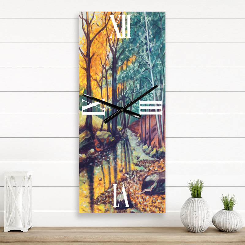 Paysage avec rivière en automne forêt coucher de soleil - Horloge murale traditionnelle, Grand