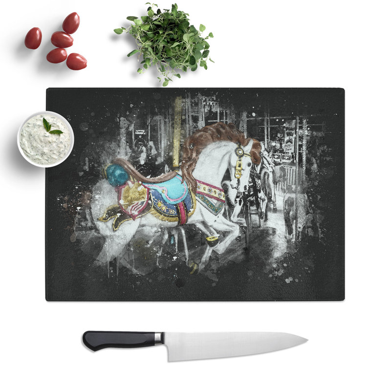 Tempered Glass Carousel Horse Chopping Board, 28.5 cm x 39 cm