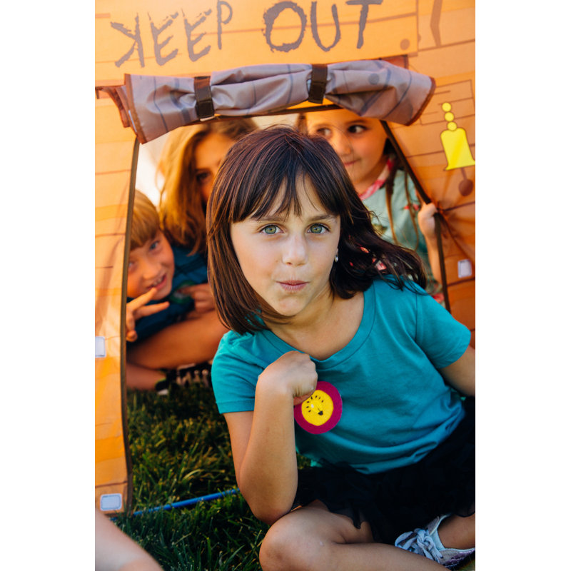 Brown Kids Clubhouse Tent with Secret Windows and Doors