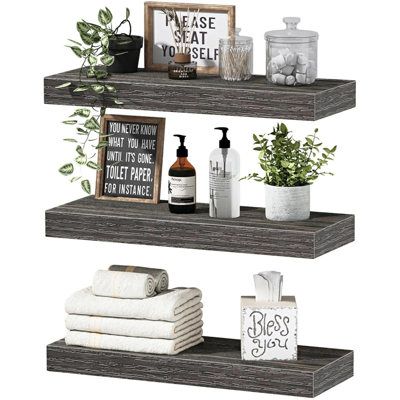 Floating Shelves, 3 Pcs, Grey