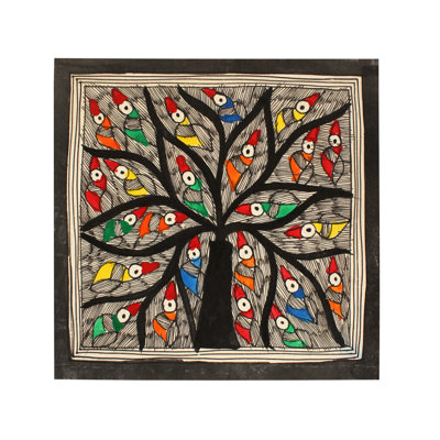 Designer Tree Branches Covered With Birds | Madhubani Painting | Handmade Paper