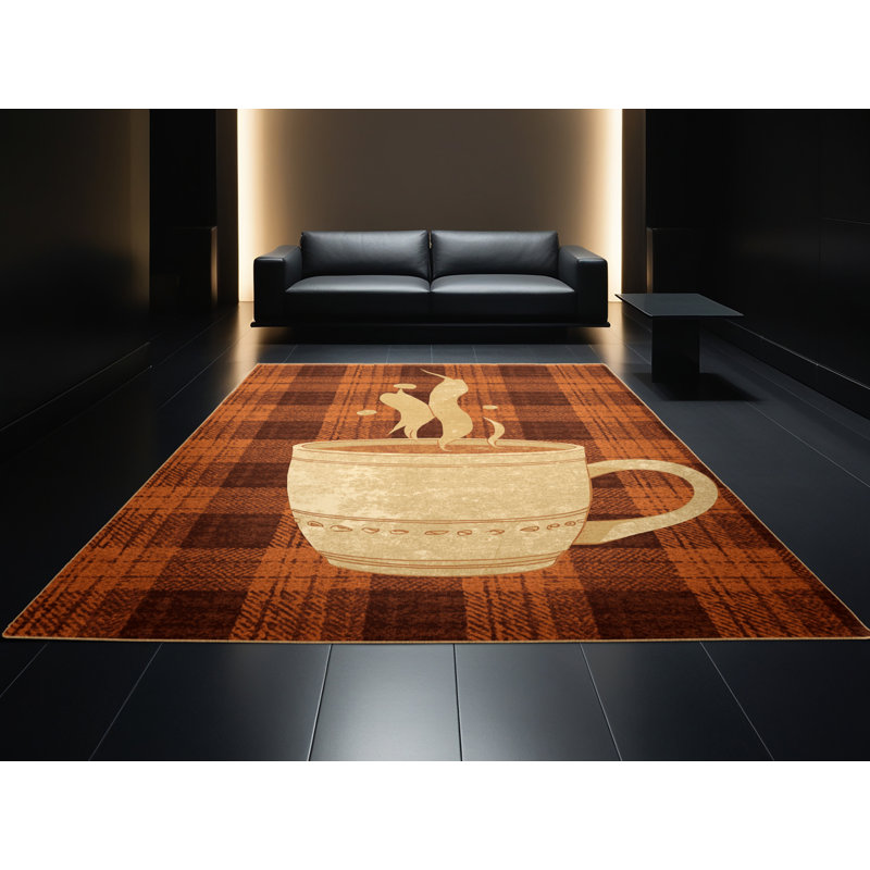 Soft Plush Farner Thanksgiving Modern & Contemporary Abstract Area Rug in Brown – LightBrown Binding, 3x5