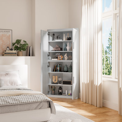 Ensemble de 2 armoires d'appoint de coin blanches avec portes et rangement peu encombrant P 16 po x l 31 po x H 67 po