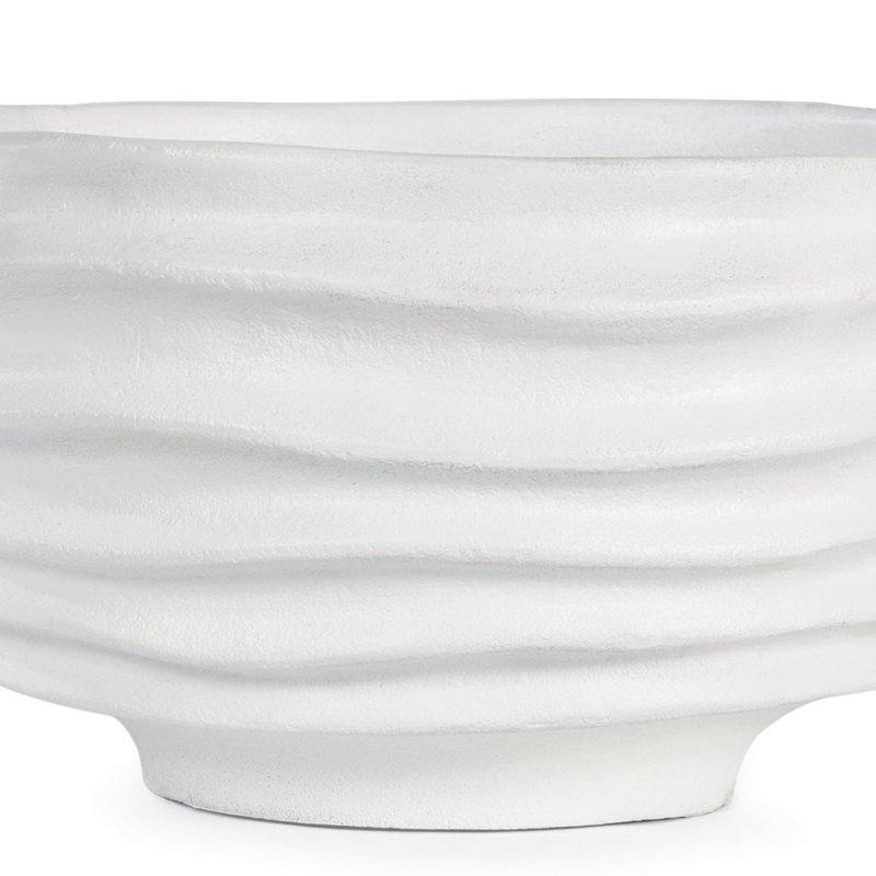 Handcrafted White Sculpted Metal Decorative Bowl