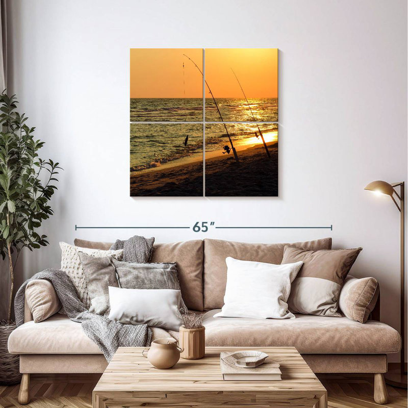 Pêche américaine au coucher du soleil, H 38 po x l 38 po