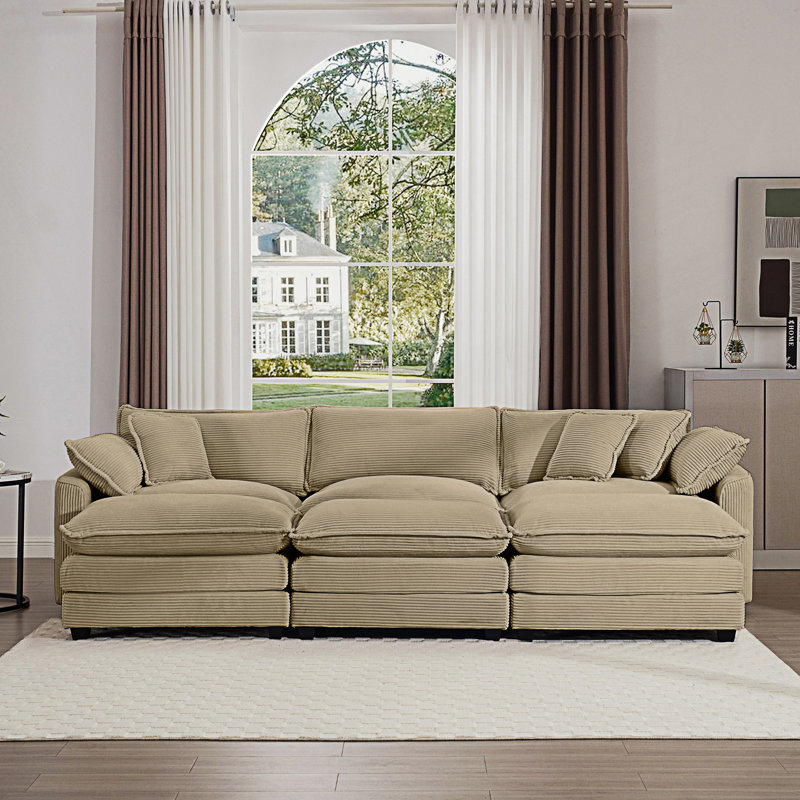 Ensemble de canapé modulaire surdimensionné avec 3 repose-pieds, ensemble de canapé modulaire pour travailler comme canapé-lit, ensemble de canapé 6 pièces