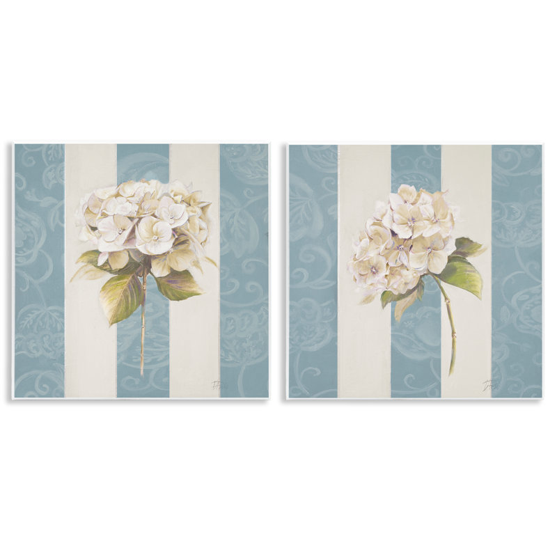 «Hydrangeas on Blue Strips», ensemble de 2 plaques murales par Patricia Pinto