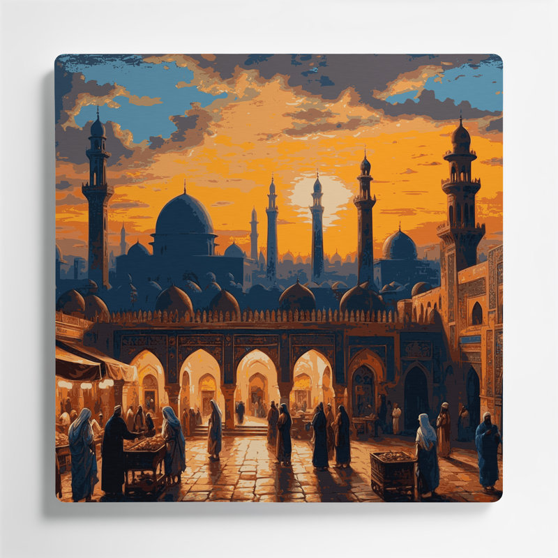 Art mural mauve, cités, cités, Égypte, H 12 po x l 12 po