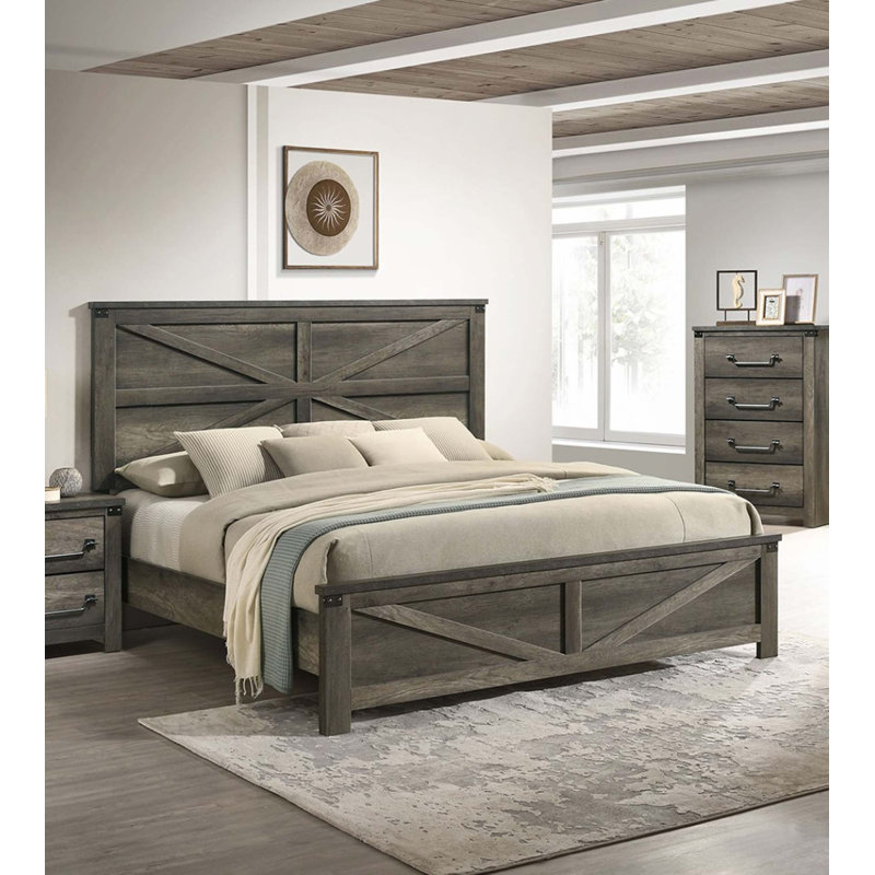 Lit rustique gris (1 lit), Grand