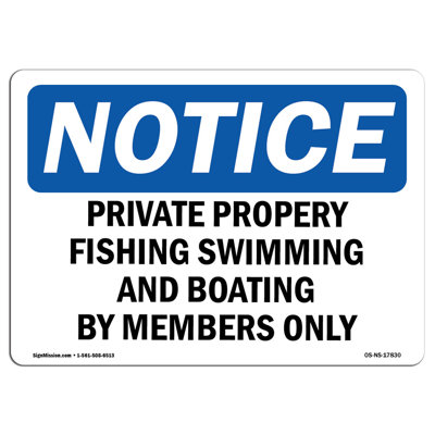 Private Property Fishing Swimming and Boating Sign