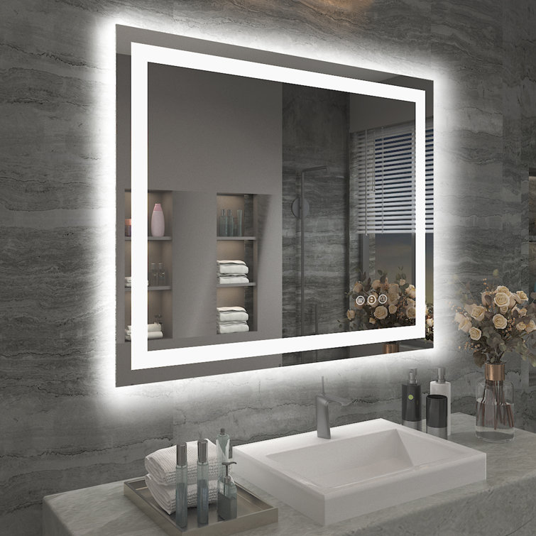 Aevar Super Bright Double LED Lights Anti-Fog Bathroom / Vanity Mirror with Tempered Glass & ETL Orren Ellis Size: 88 x 38