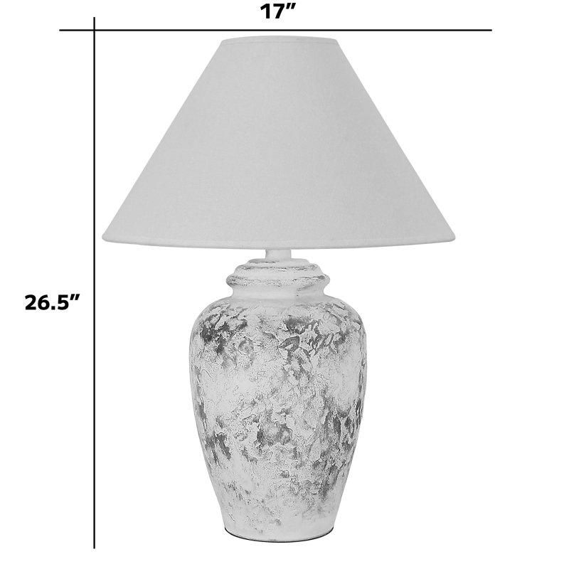 Lampe de table en fonte avec interrupteur à 3 voies Juridia, 36,5 po, base bronze antique / brun / blanc, Brun