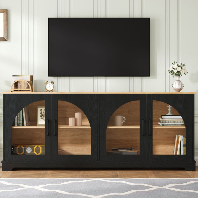 4-Doors Farmhouse Sideboard With Arched Doors, Black