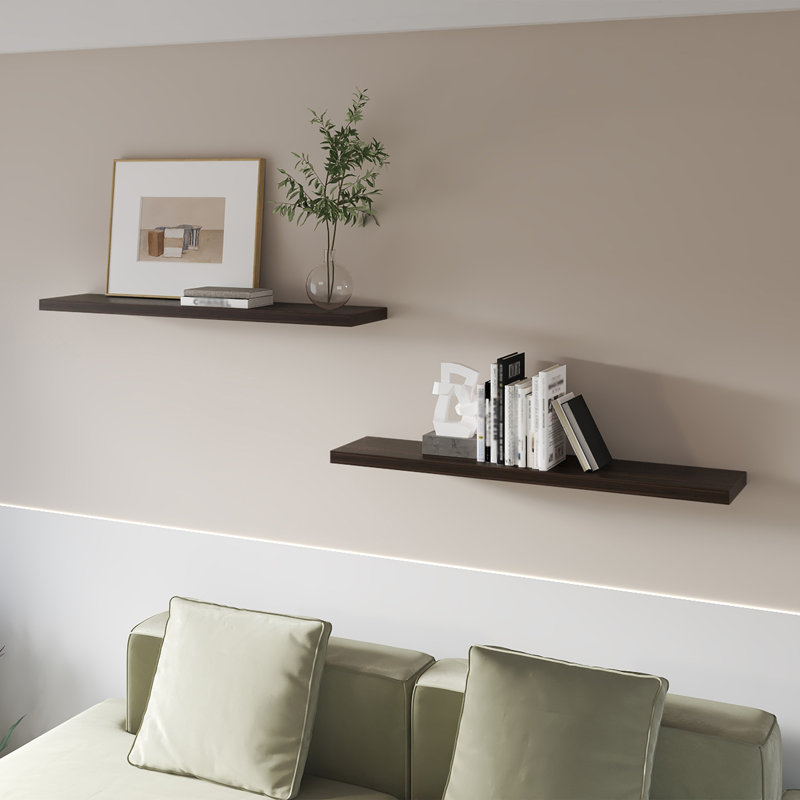 Floating Shelf In Melamine, Set Of 2, Dark Oak