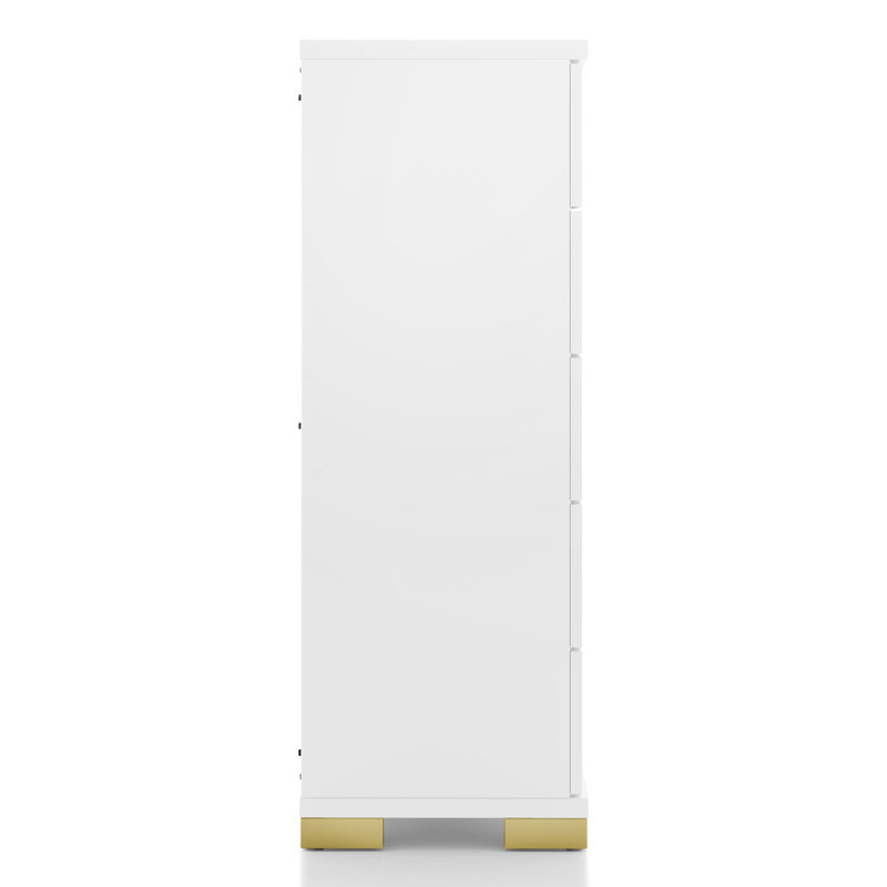 Commode 5 tiroirs Clemson, Blanc / Doré