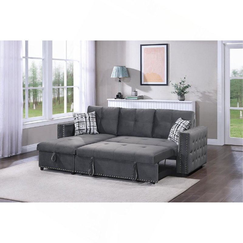 Canapé modulaire convertible en velours avec canapé-lit et canapé-lit, Gris