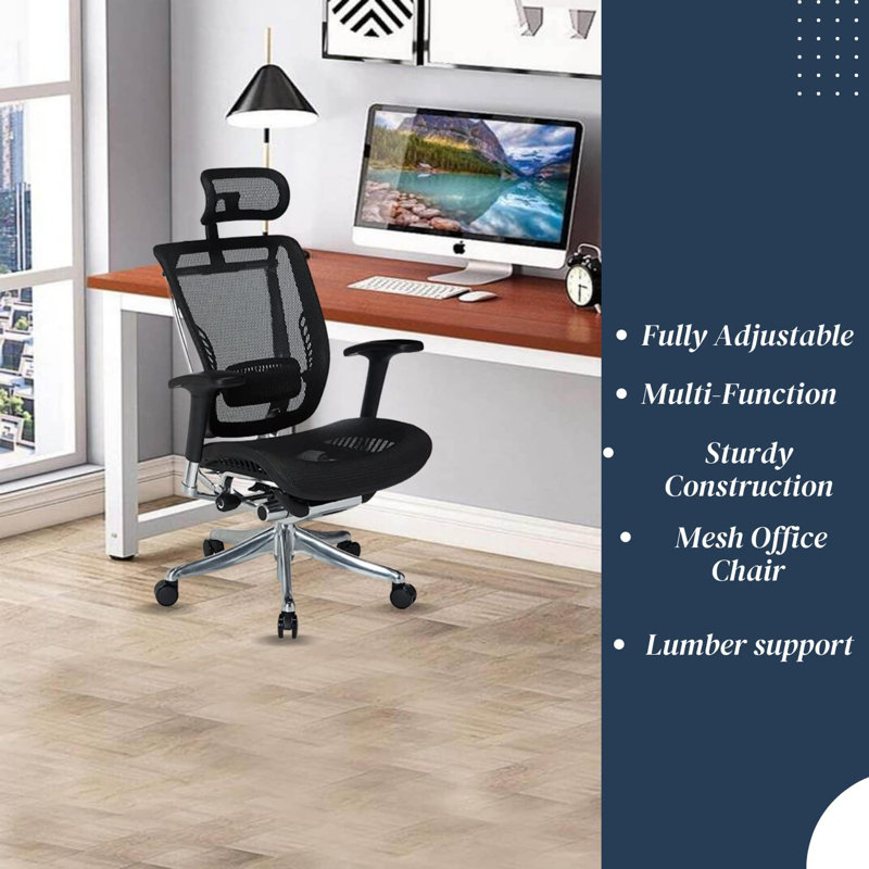 Fauteuil de direction ergonomique en maillage à dossier haut avec appui-tête, glissière de siège et soutien lombaire réglable