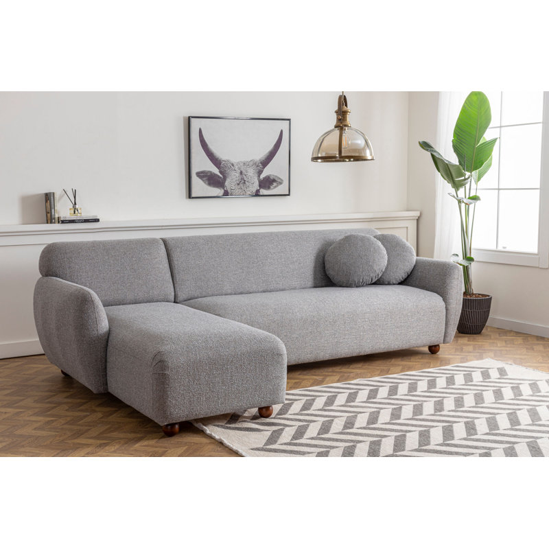 Canapé et méridienne Beily, 100% polyester gris clair, Orienté à gauche (vu de face)