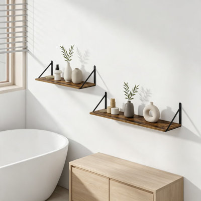 6 Inch Deep Floating Shelves for Wall, Wood Wall Shelves Set of 2, Rustic Wide Floating Bookshelf with Metal Brackets for Living Room, Kitchen, Office