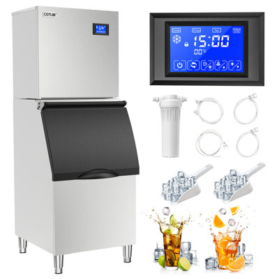 COTLIN 650lbs/24h Commercial Freestanding Ice Maker Machine With 350lbs Ice Storage and Self Cleaning For Bar Restaurant Business,Stainless Steel