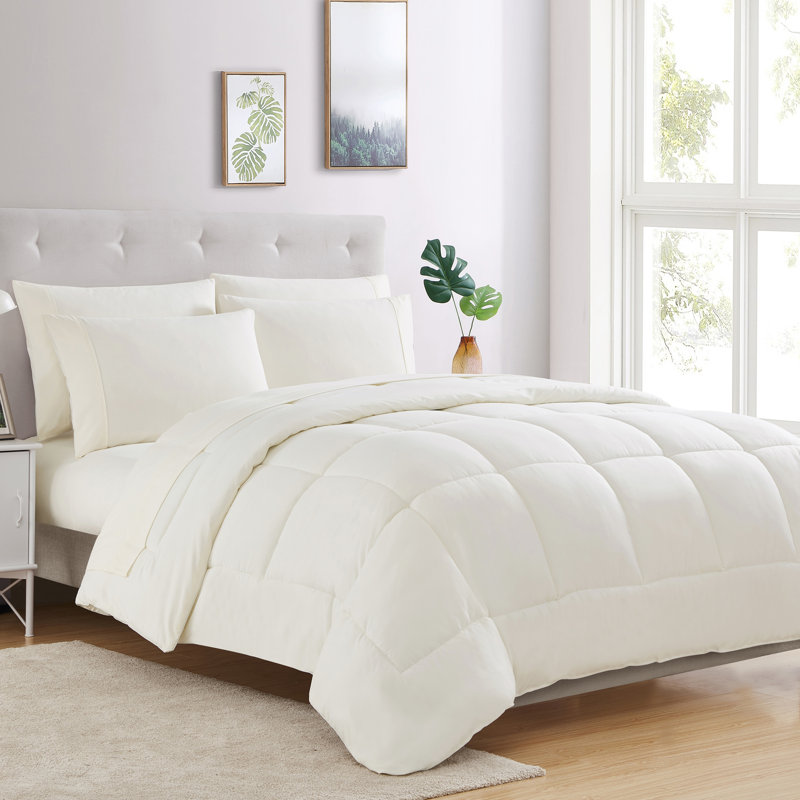 Luxury Alternative Comforter and Sheet Set, Full Comforter + 6 Additional Pieces, Ivory