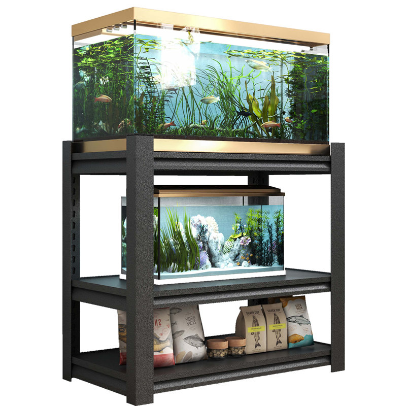 Matte Black Adjustable Heavy Duty Metal Fish Tank Stand