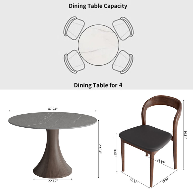 Ensemble de table de salle à manger Mid-Century, 5, H 29,52 po x L 47,24 po x l 47,24 po