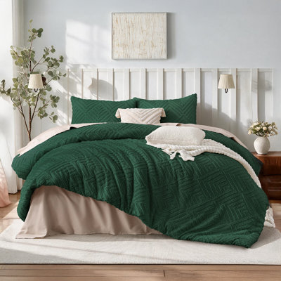 Oversized King Comforter 128''x120'', 3 Pieces Beige Boho Bedding Set & Collections, All Season Soft Farmhouse Tufted Fluffy Bed Set (1 Comforter, 2 Pillowcases)