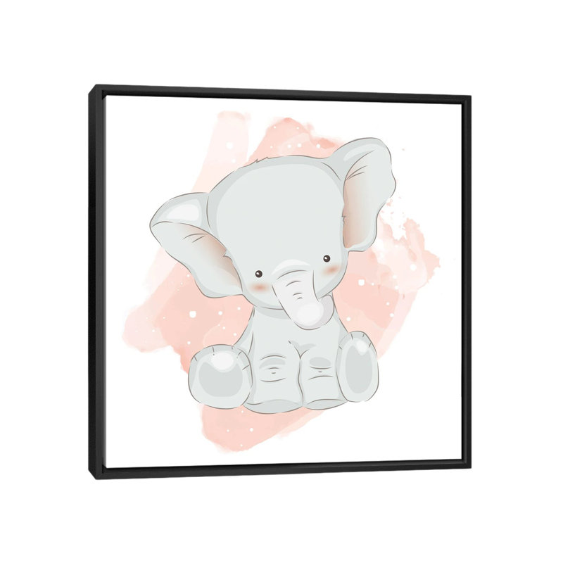 «Baby Elephant Cute» par - Toile tendue, Toile avec cadre noir, H 12 po x l 12 po x P 1,5 po