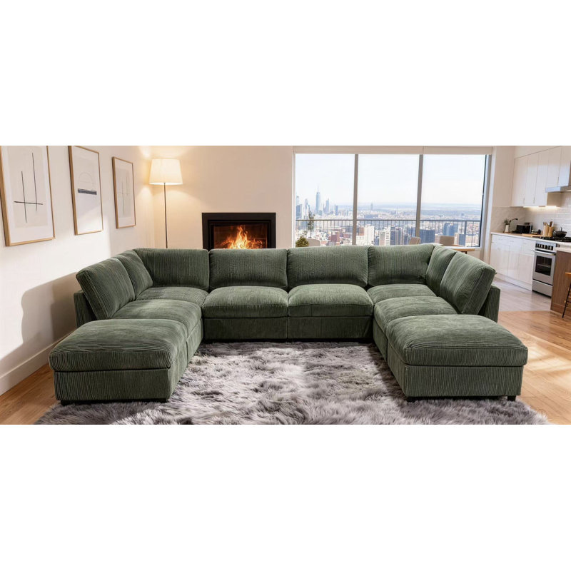 Canapé modulaire en velours côtelé Gewimhurst, Velours côtelé vert foncé