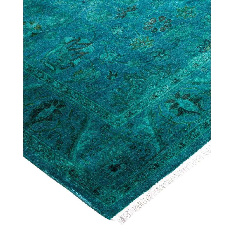 Hand-Knotted Blue Wool Rectangular Area Rug 3'3" x 5'2"