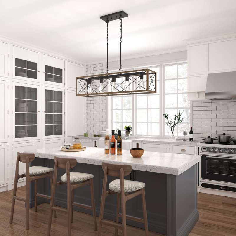 Lustre linéaire à 5 lumières pour îlot de cuisine Darlington, Noyer vieilli