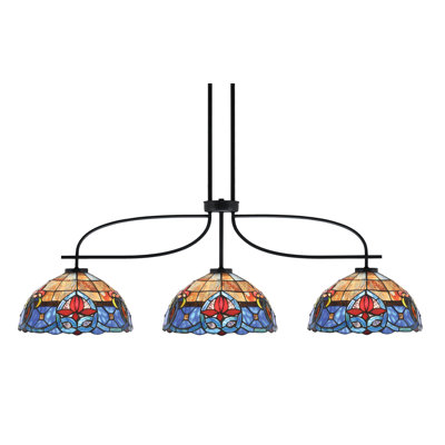 Amiaa Cavella 3 Light Island Light Shown In Matte Black Finish With 12" Sierra Art Glass