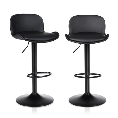 Classic Compact Bar Stool Set Of 2 - Swivel & Height Adjustable, Cat-scratch Resistant Fabric, For Kitchen & Living Room, Black