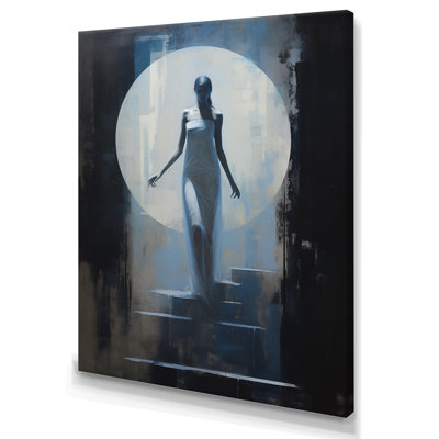 Pleine lune, descente d'escalier rétro sur toile