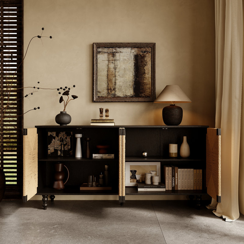Meuble télé avec buffet en bois brossé et en ruppie maritime Accent
