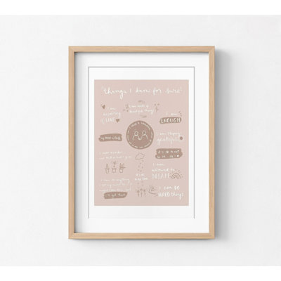 «Things I Know For Sure» par Leah Straatsma, motif de citation rose doux, idée de cadeau de thérapie, impression d'affiche de signe positif
