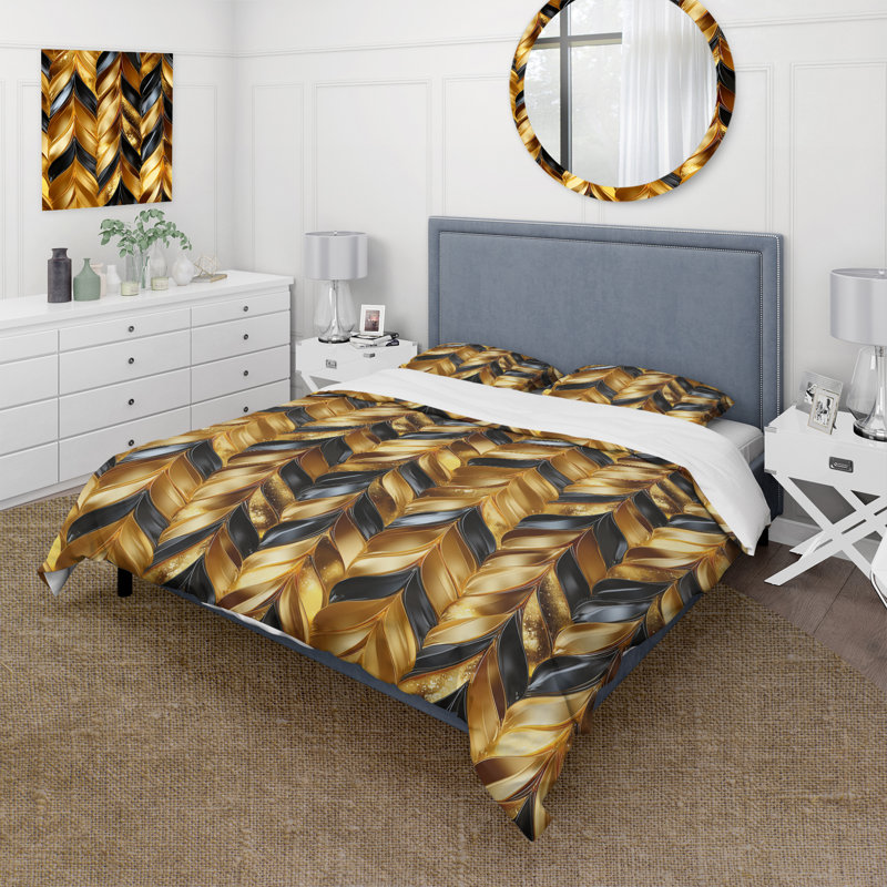 Gold And Black Gilded Luxury Chevron Pattern - Ensemble de housse de couette à chevrons