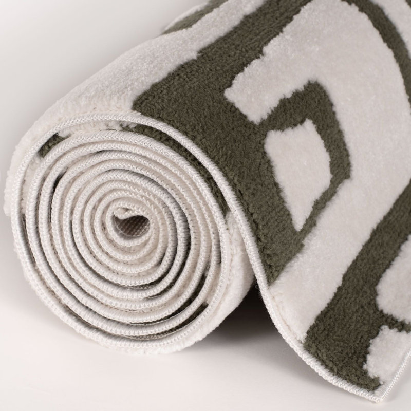 Loft Modern Abstract Living Room Area Rug and Runner Soft Pile, Green/Ivory, Rectangle 80 x 150 cm