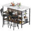 Îlot de cuisine avec sièges et rangement, table bistro et chaises, ensemble de 2 avec 5 tablettes, petite table de bar moderne et 2 tabourets rembourrés en polyuréthane avec dossiers pour les petits espaces-652573669