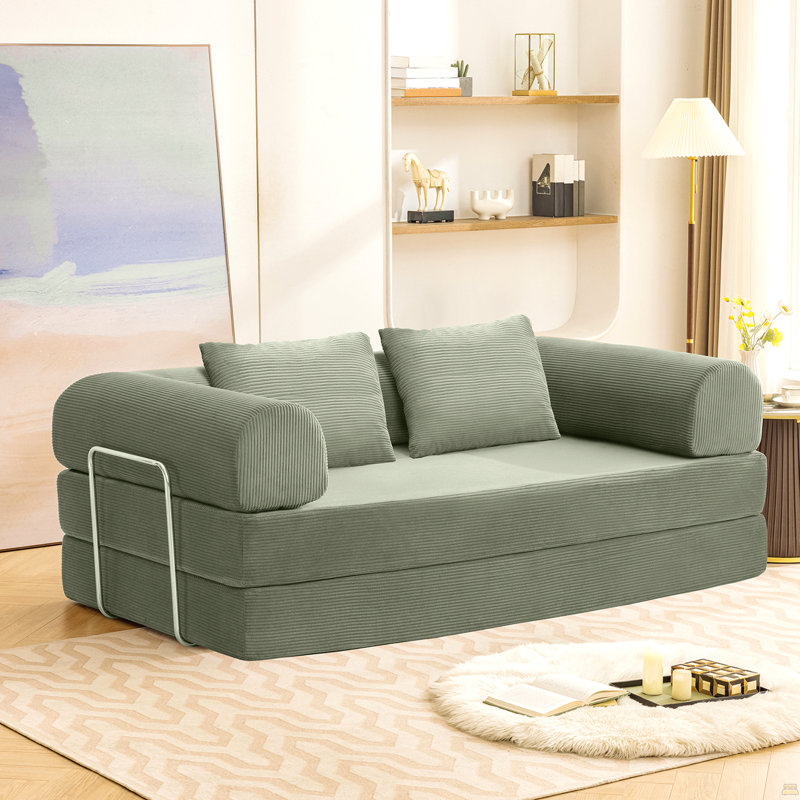 Canapé contemporain compressé en mousse haute densité, revêtement en velours côtelé vert olive, design modulaire, 1 pièce