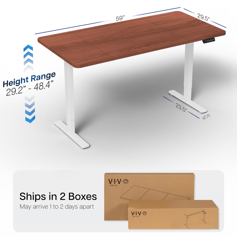 VIVO Electric 60” x 30” Stand Up Desk Workstation, Dark Wood/White