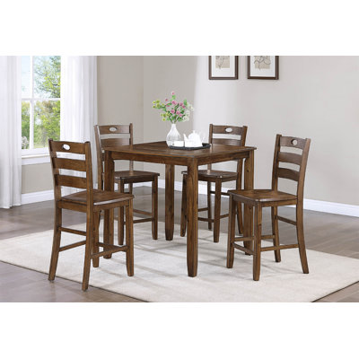 Casual 5-Piece Counter Height Dining Square Table Side Chairs Kitchen Table Dining Room Wooden Furniture Set Brown Finish -  Lark Manorâ¢, 484E649A563B42668F7AF0AF282EBBBF