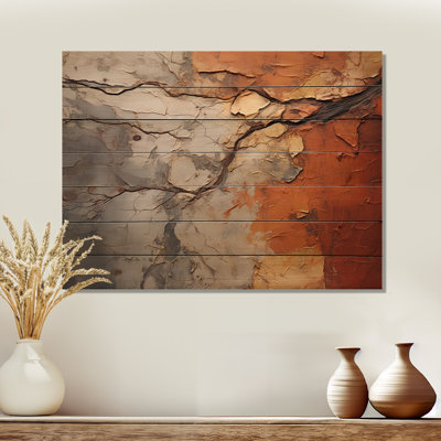Collage d'arbre séquoia abstrait orange gris sur bois