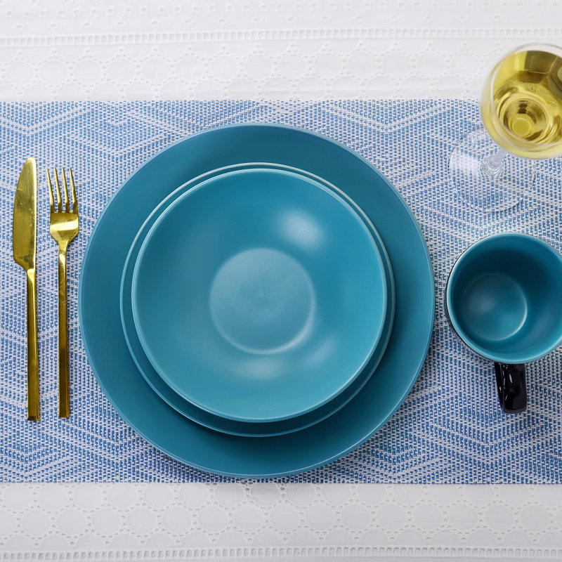 32 Piece Stoneware Dinnerware Set - Service for 8, Blue