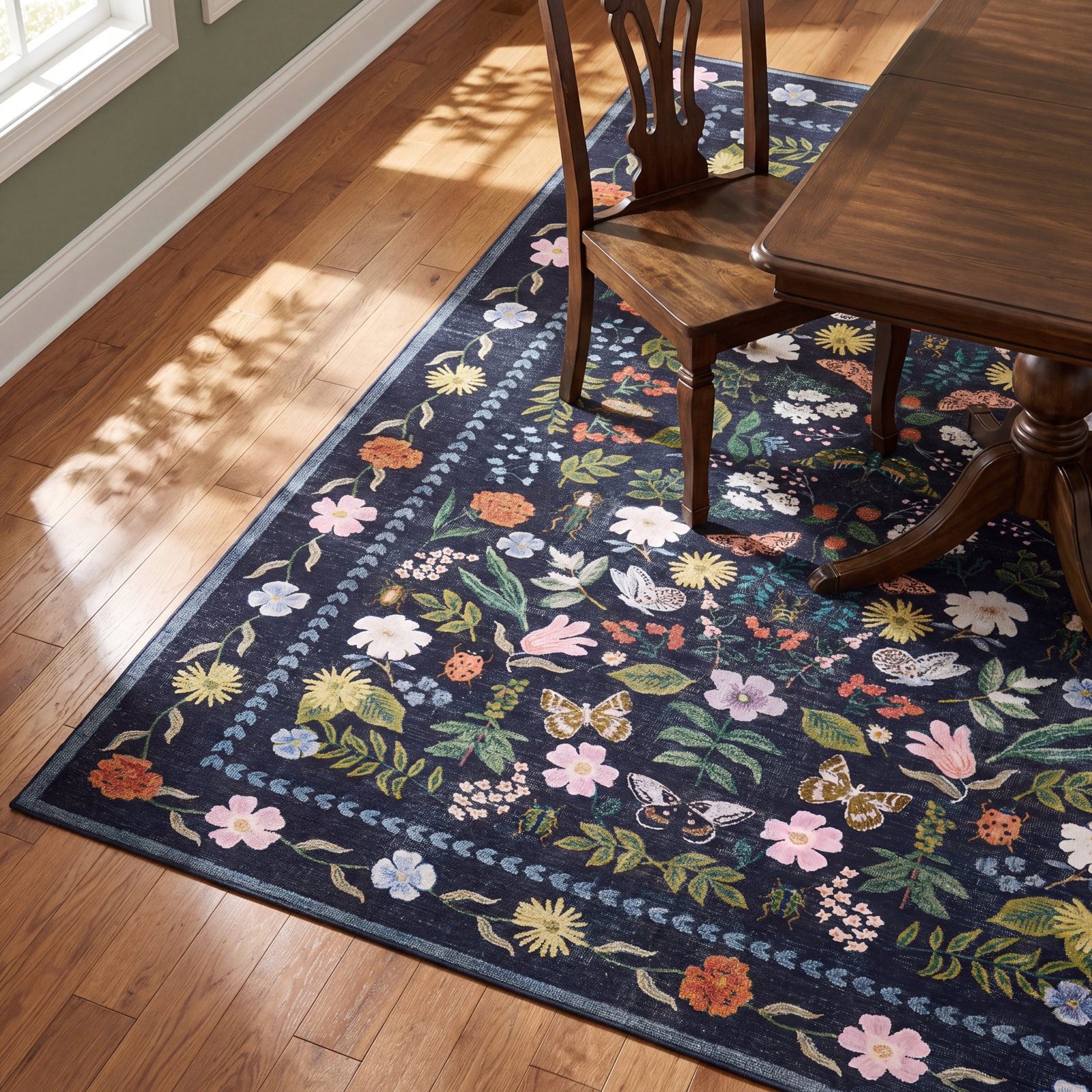 Rifle Paper Co. x Loloi Canopy Black Floral Rug, Rectangle 7'6" x 9'6"