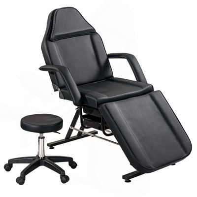Massage Salon Tattoo Chair  With Two Trays Esthetician Bed With Hydraulic Stool,Multi-Purpose 3-Section Facial Bed Table, Adjustable Beauty Barber Spa Beauty Equipment, Black