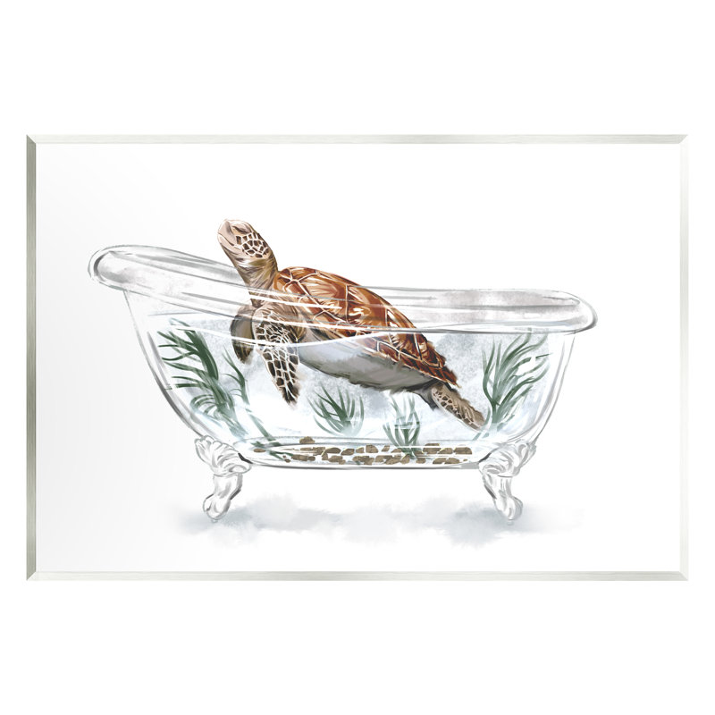 Turtle Swimming in Glass Bathtub Wood Wall Art