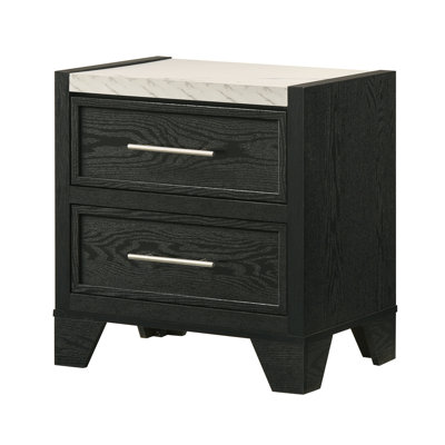1pc Contemporary Modern White Faux Marble Top 2 Drawers Nightstand