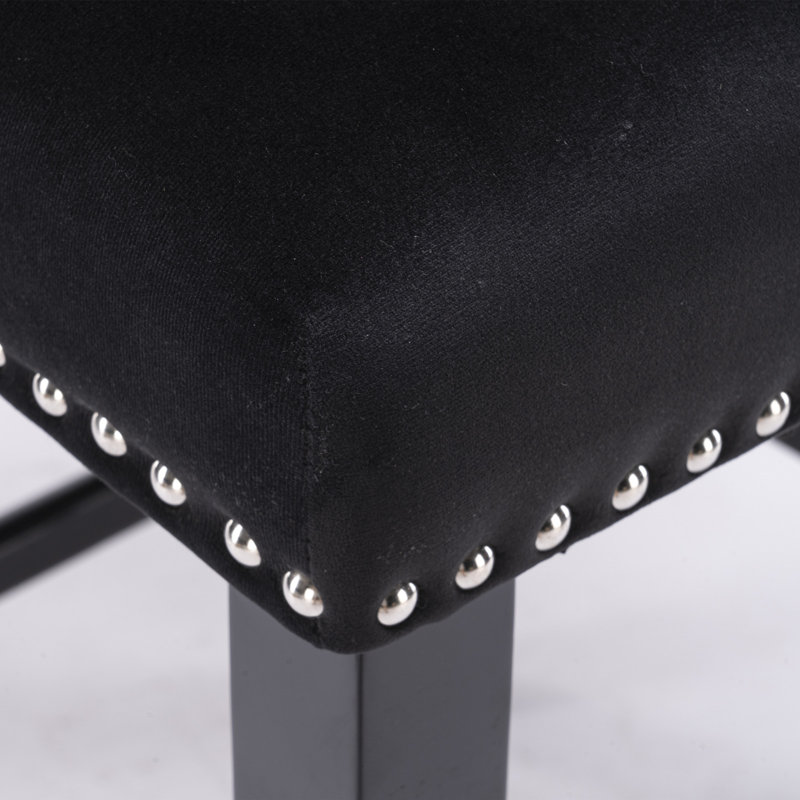 Upholstered Counter Stool with Solid Wood Frame, Black